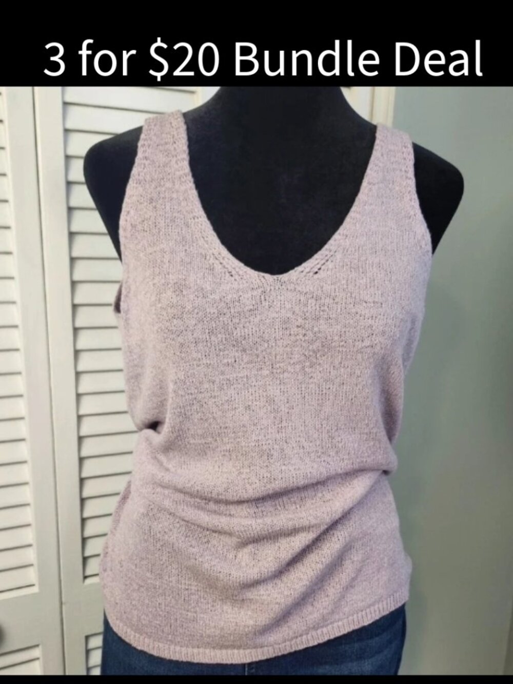 Lavender Open Knit Tank Top V-Neck Low Back women's size Medium Sexy